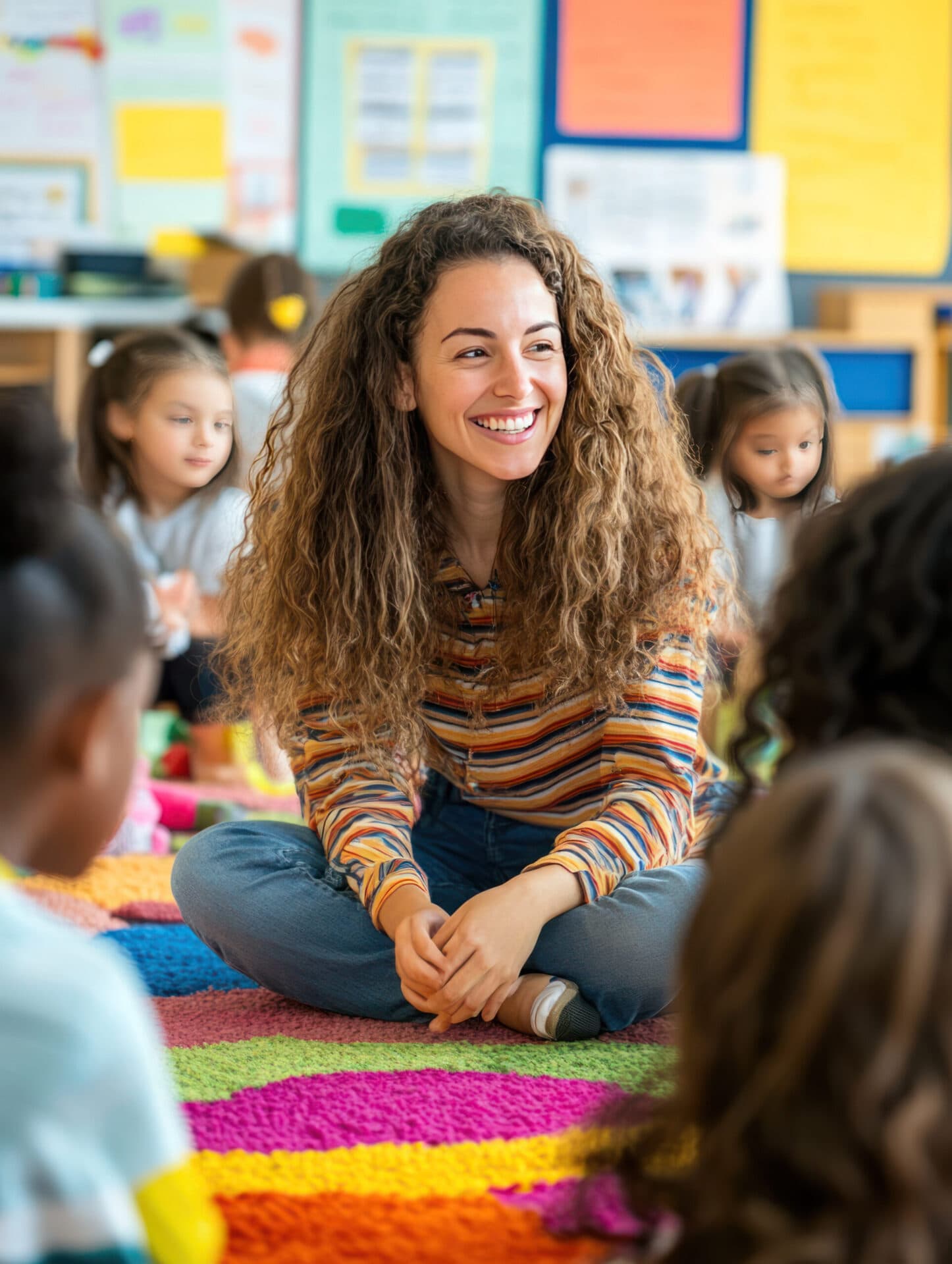 A Peyton’s Learning Place teacher sitting with her students